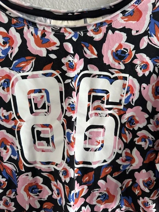 Maeve Anthropologie Floral Graphic Tee 86 Short Sleeve Top Black Pink Size Large - Picture 2 of 9